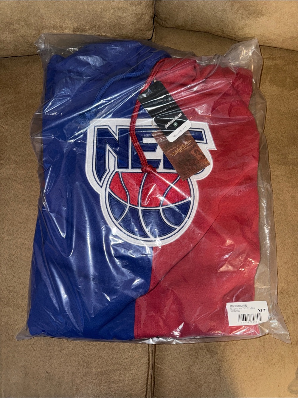 Mitchell & Ness Red and Blue Nets Split Pullover Hoodie